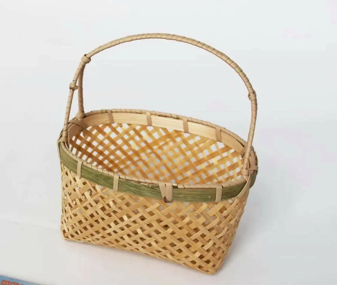 2 x Small Bamboo Basket Handwoven Handmade Carrier Basket With Handle Gift Pack everythingbamboo