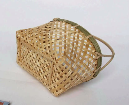 2 x Small Bamboo Basket Handwoven Handmade Carrier Basket With Handle Gift Pack everythingbamboo