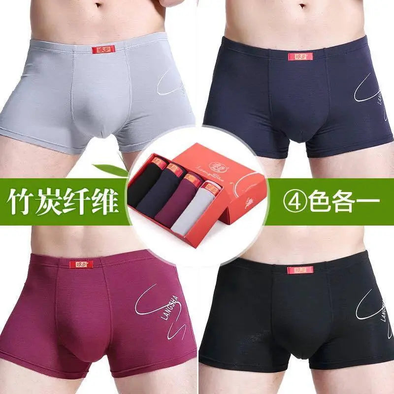 4 PCs Men's Underwear Shorts Boxer Bamboo Fiber Soft Comfort Multi-Color everythingbamboo