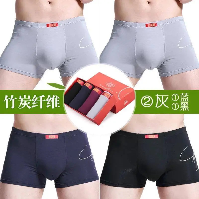 4 PCs Men's Underwear Shorts Boxer Bamboo Fiber Soft Comfort Multi-Color everythingbamboo