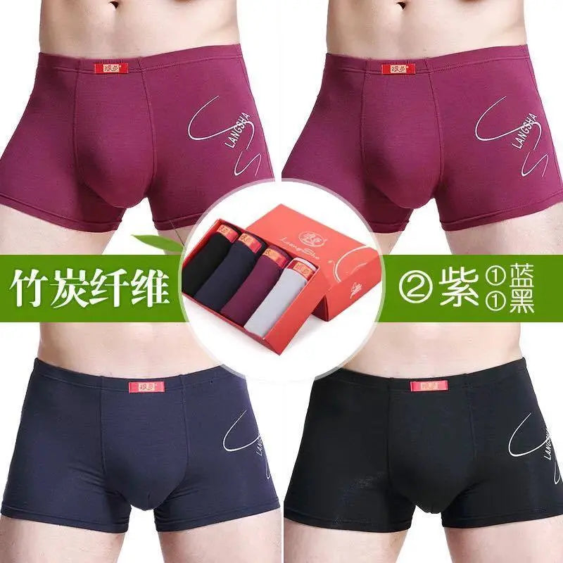 4 PCs Men's Underwear Shorts Boxer Bamboo Fiber Soft Comfort Multi-Color everythingbamboo