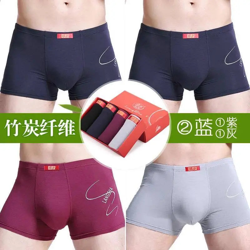 4 PCs Men's Underwear Shorts Boxer Bamboo Fiber Soft Comfort Multi-Color everythingbamboo