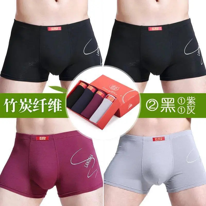 4 PCs Men's Underwear Shorts Boxer Bamboo Fiber Soft Comfort Multi-Color everythingbamboo