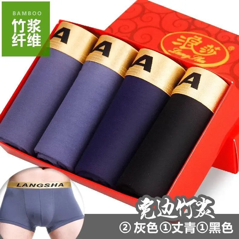 4 PCs Men's Underwear Shorts Boxer Bamboo Fiber Soft Comfort Multi-Color everythingbamboo