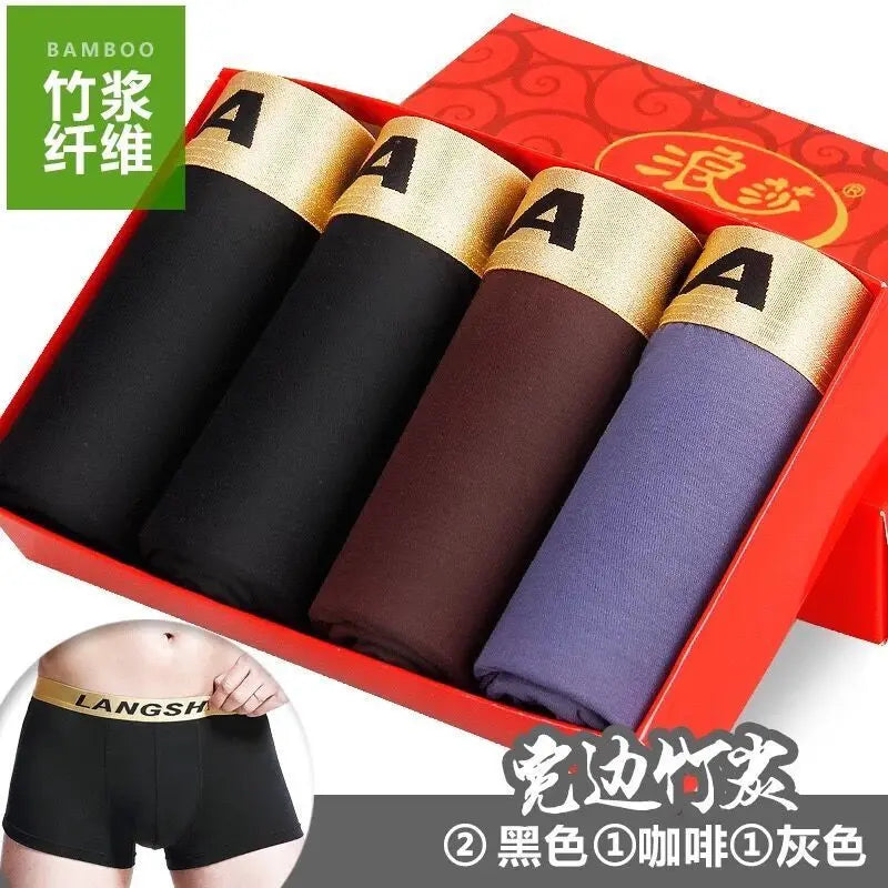 4 PCs Men's Underwear Shorts Boxer Bamboo Fiber Soft Comfort Multi-Color everythingbamboo