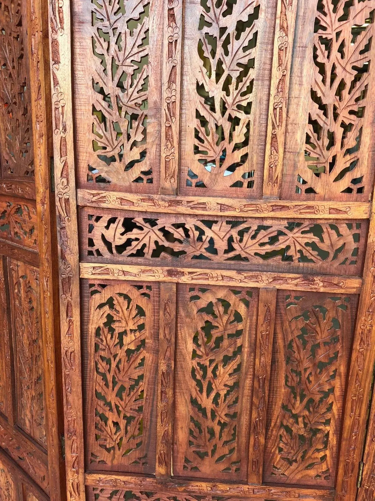 4 Panel Folding Screen Luxury Hardwood Hand-Carved Privacy Screen Room Divider everythingbamboo