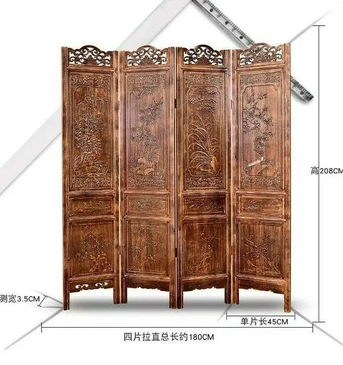 4 Panel Folding Screen Luxury Hardwood Hand-Carved Privacy Screen Room Divider everythingbamboo