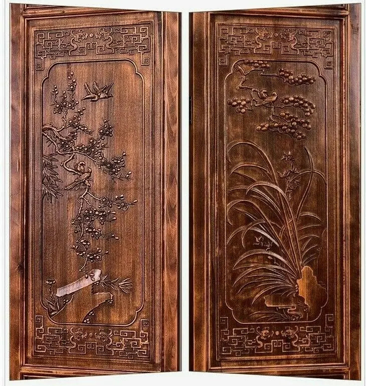 4 Panel Folding Screen Luxury Hardwood Hand-Carved Privacy Screen Room Divider everythingbamboo