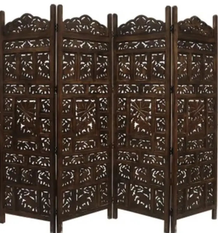 4 Panel Folding Screen Luxury Hardwood Hand-Carved Room Divider Elephant Pattern everythingbamboo