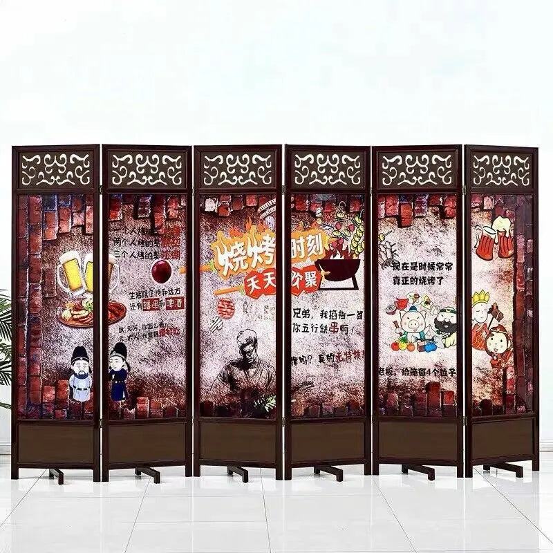 4 to 6 Leaf Folding Screen Both Side Hardwood Frame Privacy Screen Room Divider everythingbamboo