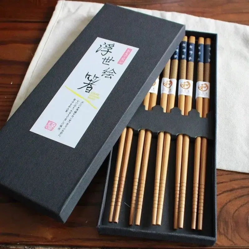 5 Pairs High Quality BAMBOO CHOPSTICKS Wooden Dinner Gift Box Natural Healthy Unbranded
