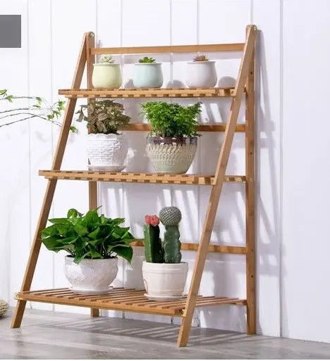 BAMBOO FOLDING 3-TIER LADDER SHELF BOOK PLANT SHELF MULTIPLE USE STRONG ELEGANT Unbranded