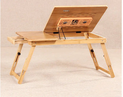 BAMBOO Laptop Stand Folding Table Height Adjustable Fan and Drawer in Bed Everythingbamboo