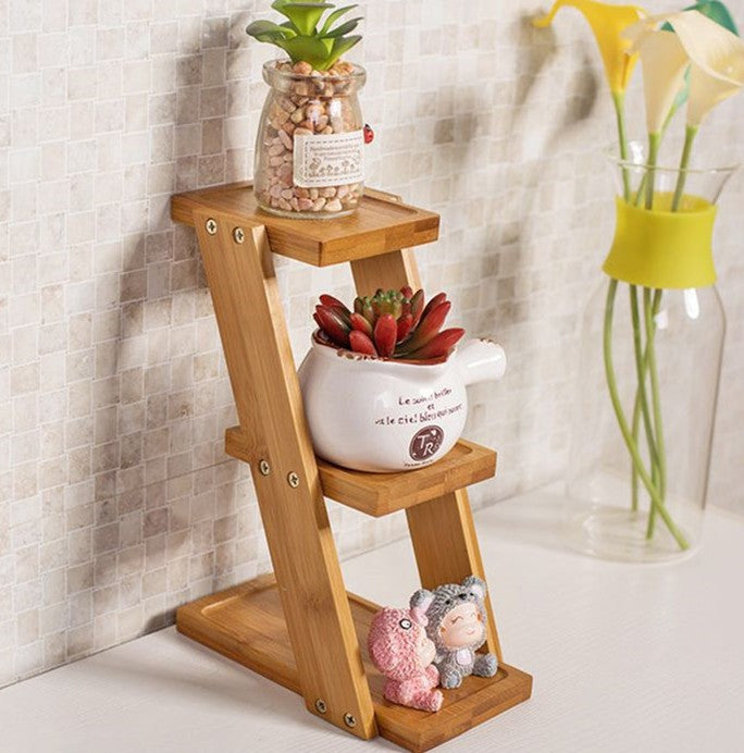 BAMBOO SMALL 3-TIER LADDER SHELF PLANT STAND BATHROOM STORAGE SOAP MULTI USE everythingbamboo