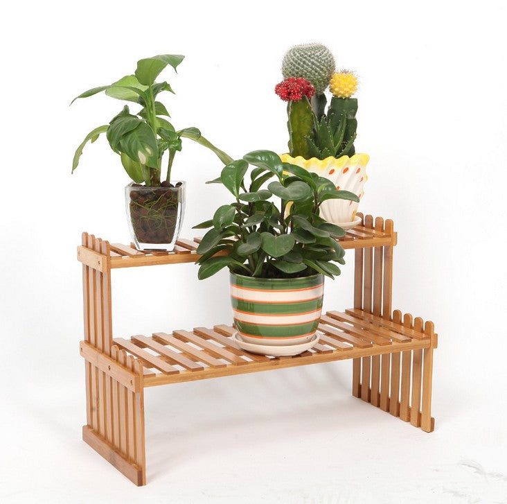 BAMBOO WOODEN 2-TIER  DESK SHELF LADDER PLANT SHELF MULTIPLE USE STRONG ELEGANT everythingbamboo