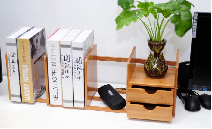 BAMBOO WOODEN ADJUSTABLE DESK BOOK SHELF WITH DRAWER MULTIPLE USE STRONG ELEGANT everythingbamboo