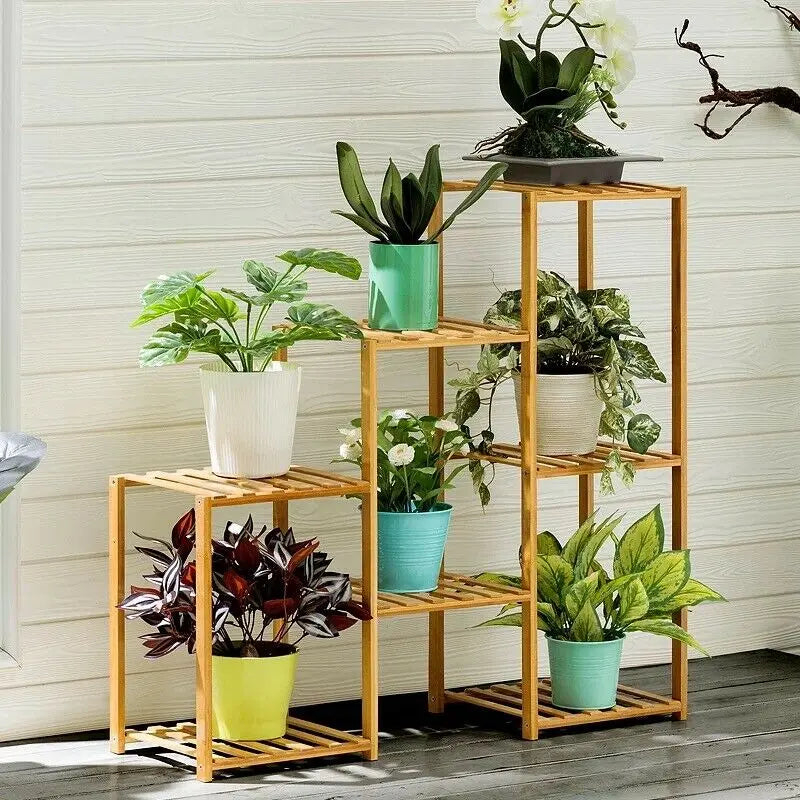 BAMBOO WOODEN PLANT STAND SHELF LADDER BOOK SHELF INDOOR OUTDOOR MULTI USE everythingbamboo