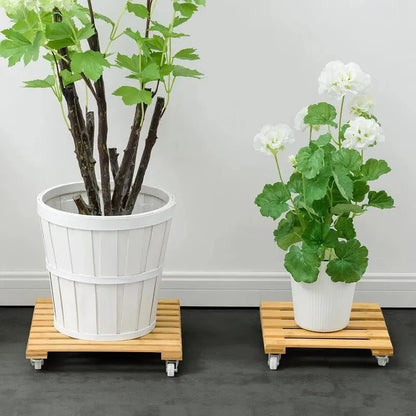 BAMBOO WOODEN PLANT STAND WITH WHEEL BASE EASY MOVE MULTI USE INDOOR OUTDOOR everythingbamboo