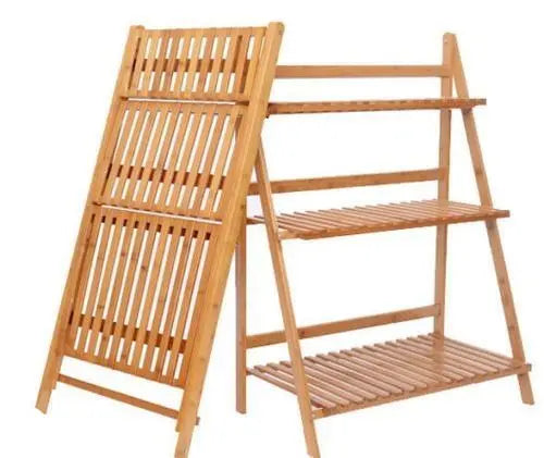 BAMBOO WOODEN SHELF PLANT STAND FOLDING MULTI TIER LADDER STORAGE INDOOR OUTDOOR Unbranded