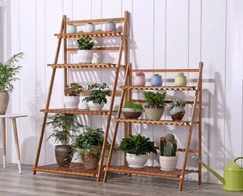 BAMBOO WOODEN SHELF PLANT STAND FOLDING MULTI TIER LADDER STORAGE INDOOR OUTDOOR Unbranded