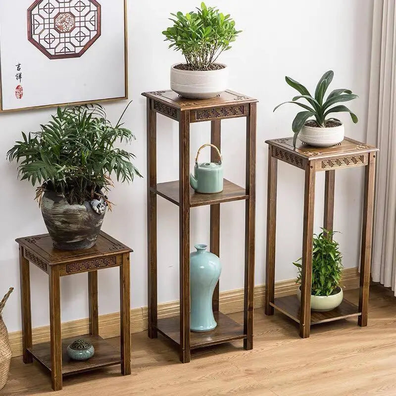 BAMBOO WOODEN SHELF PLANT STAND LADDER STORAGE CHOICE ELEGANT CLASSIC 仿古楠竹多层实木花架 everythingbamboo