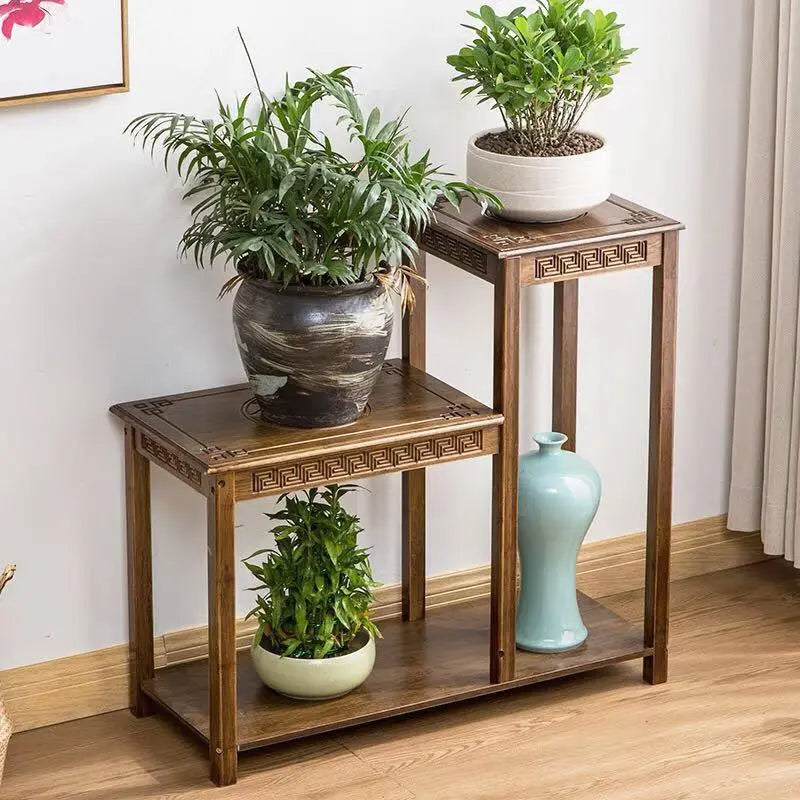 BAMBOO WOODEN SHELF PLANT STAND LADDER STORAGE CHOICE ELEGANT CLASSIC 仿古楠竹多层实木花架 everythingbamboo