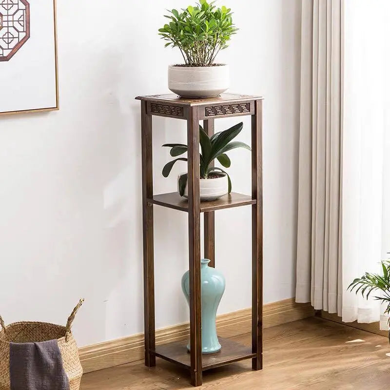 BAMBOO WOODEN SHELF PLANT STAND LADDER STORAGE CHOICE ELEGANT CLASSIC 仿古楠竹多层实木花架 everythingbamboo