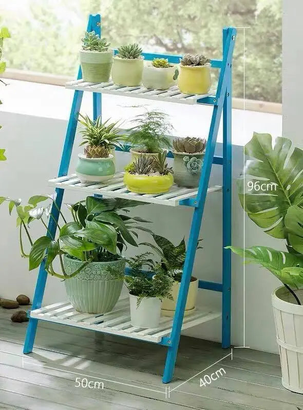 BAMBOO WOODEN SHELF PLANT STAND MULTI TIER LADDER INDOOR OUTDOOR BLUE WHITE everythingbamboo
