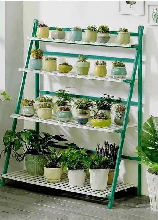 BAMBOO WOODEN SHELF PLANT STAND MULTI TIER LADDER INDOOR OUTDOOR GREEN WHITE everythingbamboo