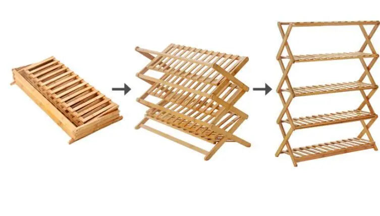 BAMBOO WOODEN SHELF SHOE RACK FOLDING MULTI TIER PLANT STAND STRONG ...