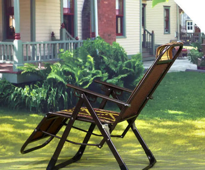 Bamboo Adjustable Recliner Chair Indoor Outdoor Relaxing Cool Steel Frame Unbranded
