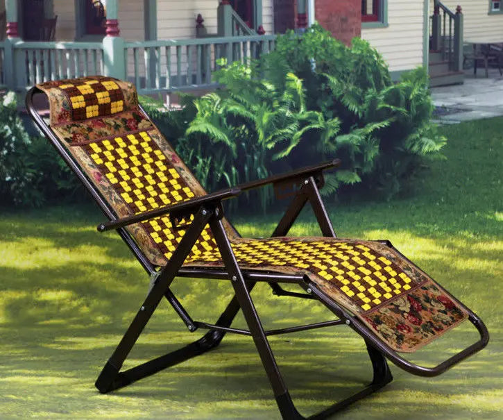 Bamboo Adjustable Recliner Chair Indoor Outdoor Relaxing Cool Steel Frame Unbranded