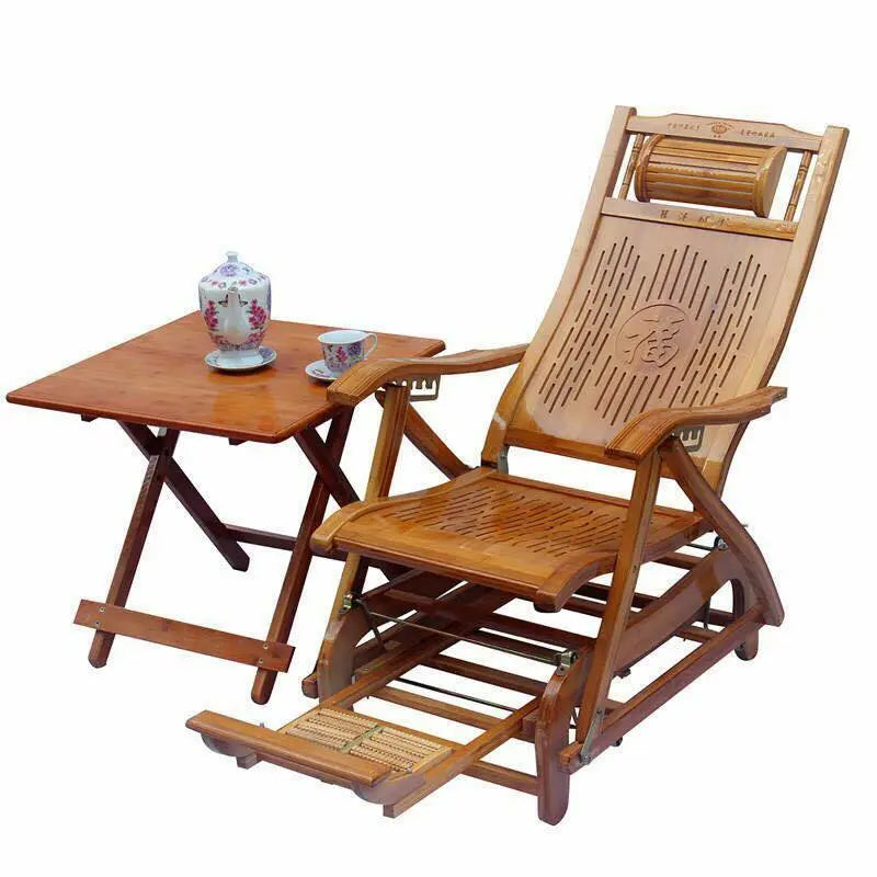 Bamboo Adjustable Rocking Chair With Foot Massager Relaxing Indoor Outdoor everythingbamboo