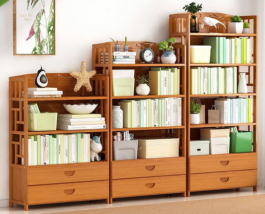 Bamboo Antique Style Cabinet Book Shelf Bookcase Storage Choice Elegant With Drawers everythingbamboo