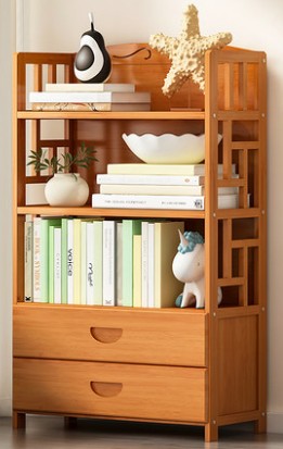 Bamboo Antique Style Cabinet Book Shelf Bookcase Storage Choice Elegant With Drawers everythingbamboo