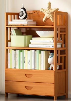 Bamboo Antique Style Cabinet Book Shelf Bookcase Storage Choice Elegant With Drawers everythingbamboo