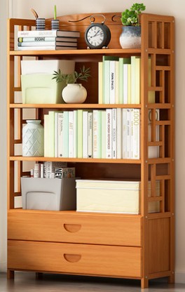 Bamboo Antique Style Cabinet Book Shelf Bookcase Storage Choice Elegant With Drawers everythingbamboo