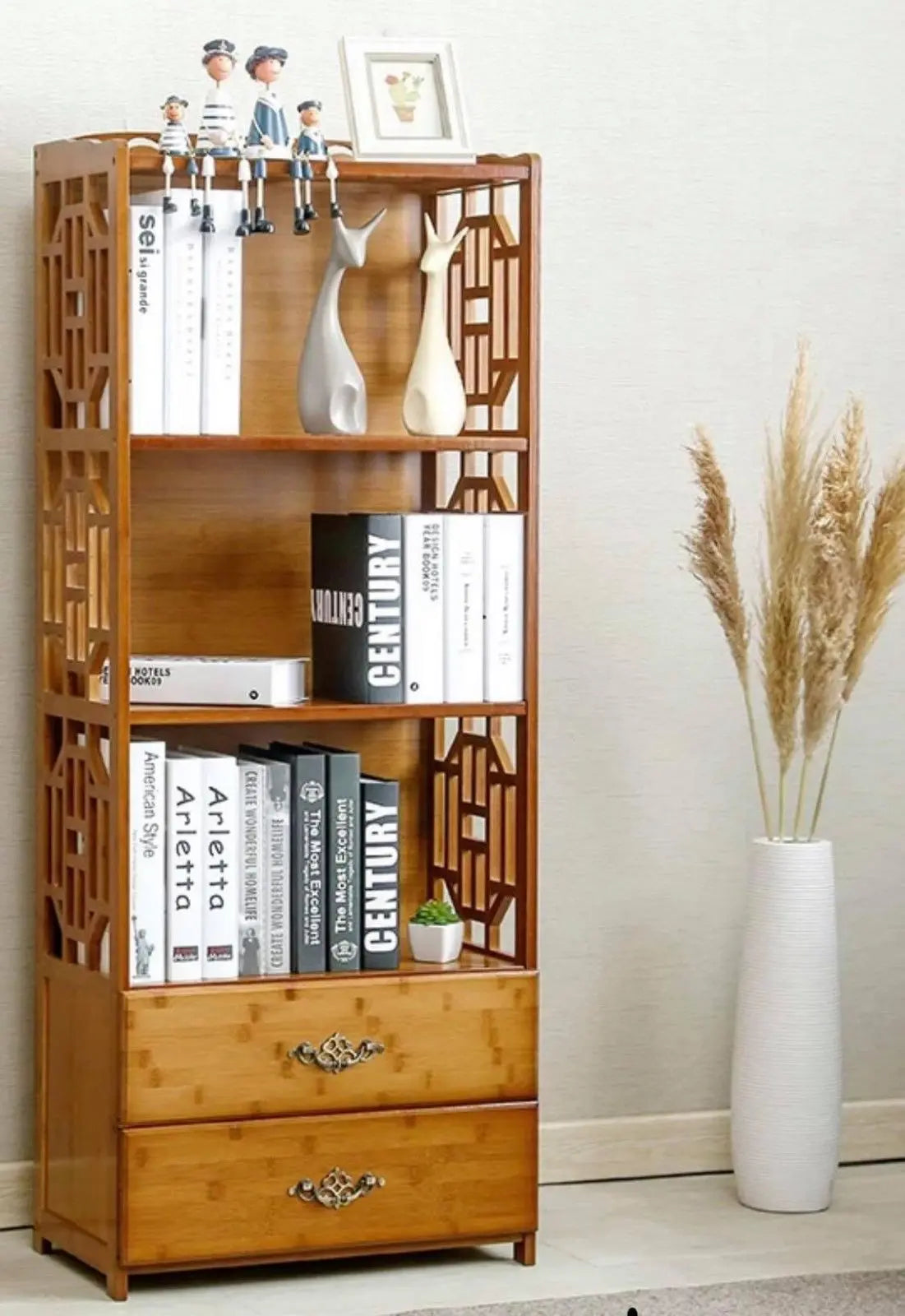 Bamboo Antique Style Multi-Function Book Shelf With Drawers Storage Choice Elegant everythingbamboo