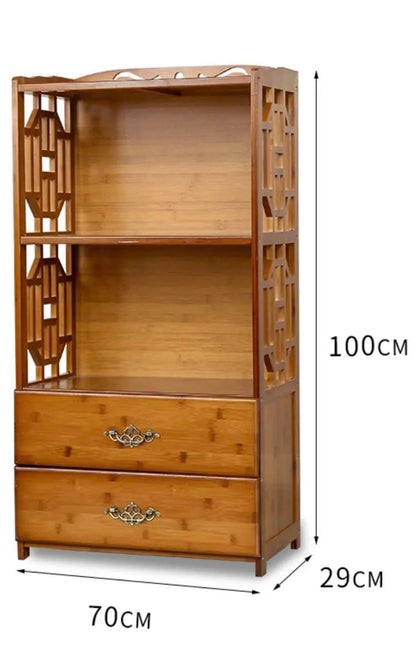 Bamboo Antique Style Multi-Function Book Shelf With Drawers Storage Choice Elegant everythingbamboo