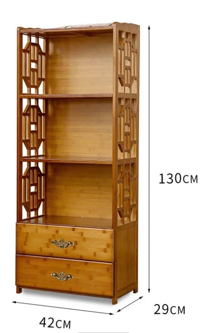 Bamboo Antique Style Multi-Function Book Shelf With Drawers Storage Choice Elegant everythingbamboo