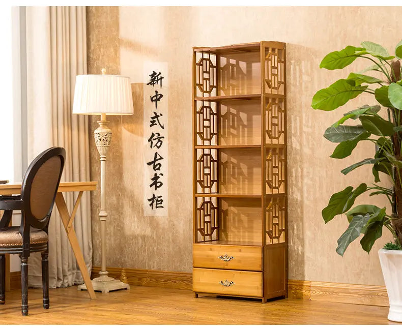 Bamboo Antique Style Multi-Function Book Shelf With Drawers Storage Choice Elegant everythingbamboo