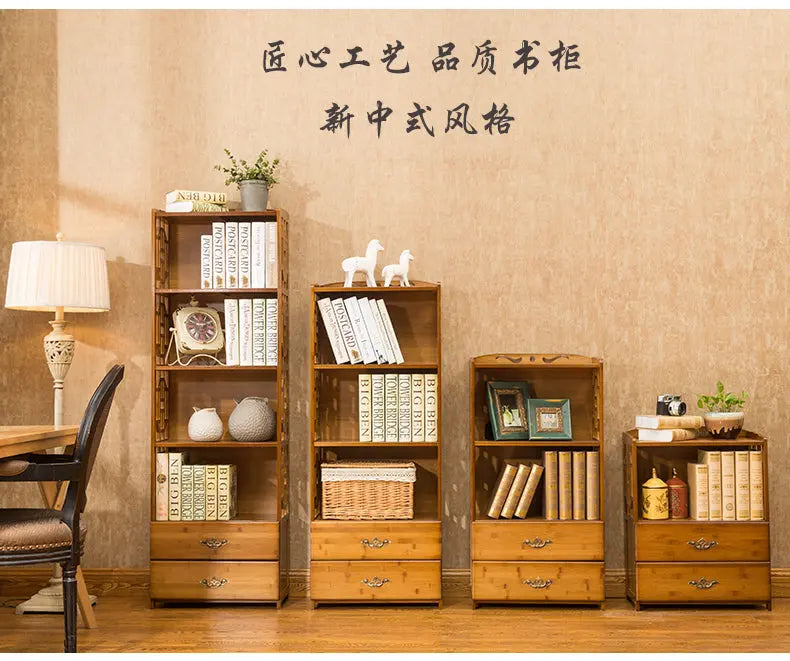 Bamboo Antique Style Multi-Function Book Shelf With Drawers Storage Choice Elegant everythingbamboo