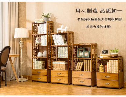 Bamboo Antique Style Multi-Function Book Shelf With Drawers Storage Choice Elegant everythingbamboo