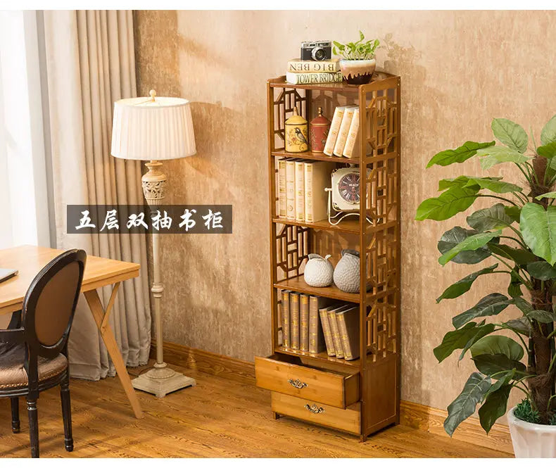 Bamboo Antique Style Multi-Function Book Shelf With Drawers Storage Choice Elegant everythingbamboo