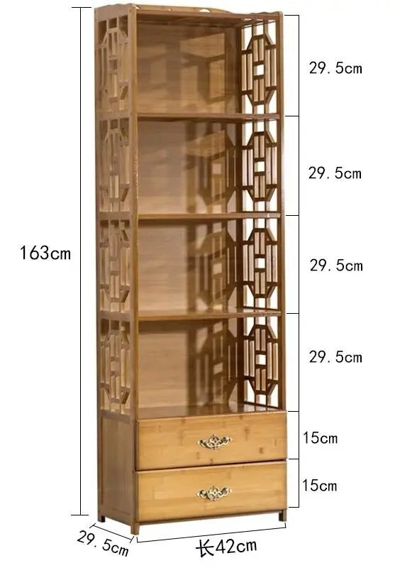 Bamboo Antique Style Multi-Function Book Shelf With Drawers Storage Choice Elegant everythingbamboo