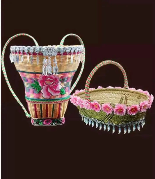 Bamboo Basket Handwoven Handcrafted Basket Vintage Floral Style Artwork Decor everythingbamboo