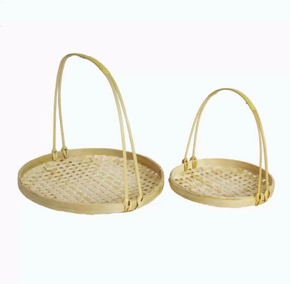 Bamboo Basket Handwoven Handmade Storage Plate Basket With Handle everythingbamboo