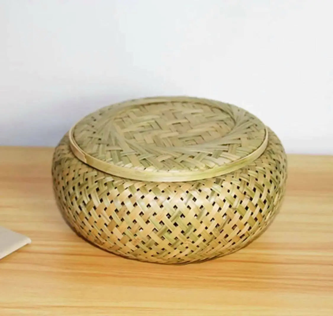 Bamboo Basket Plate Handwoven Handmade Round Storage Fruit Basket Artwork everythingbamboo