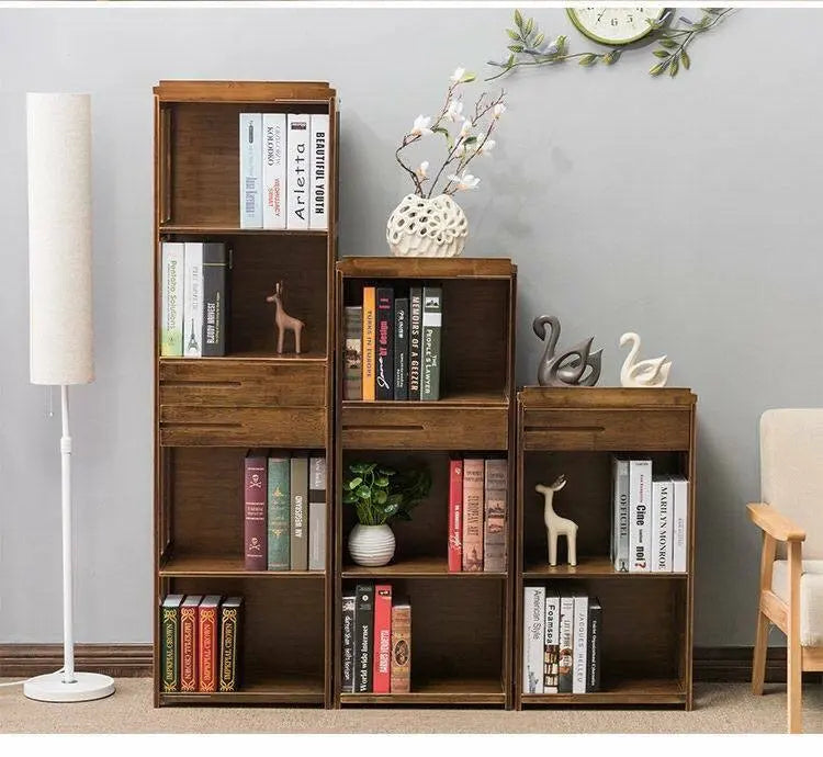 Bamboo Book Case Antique Style Bookcase Shelf Cabinet With Drawers Storage everythingbamboo