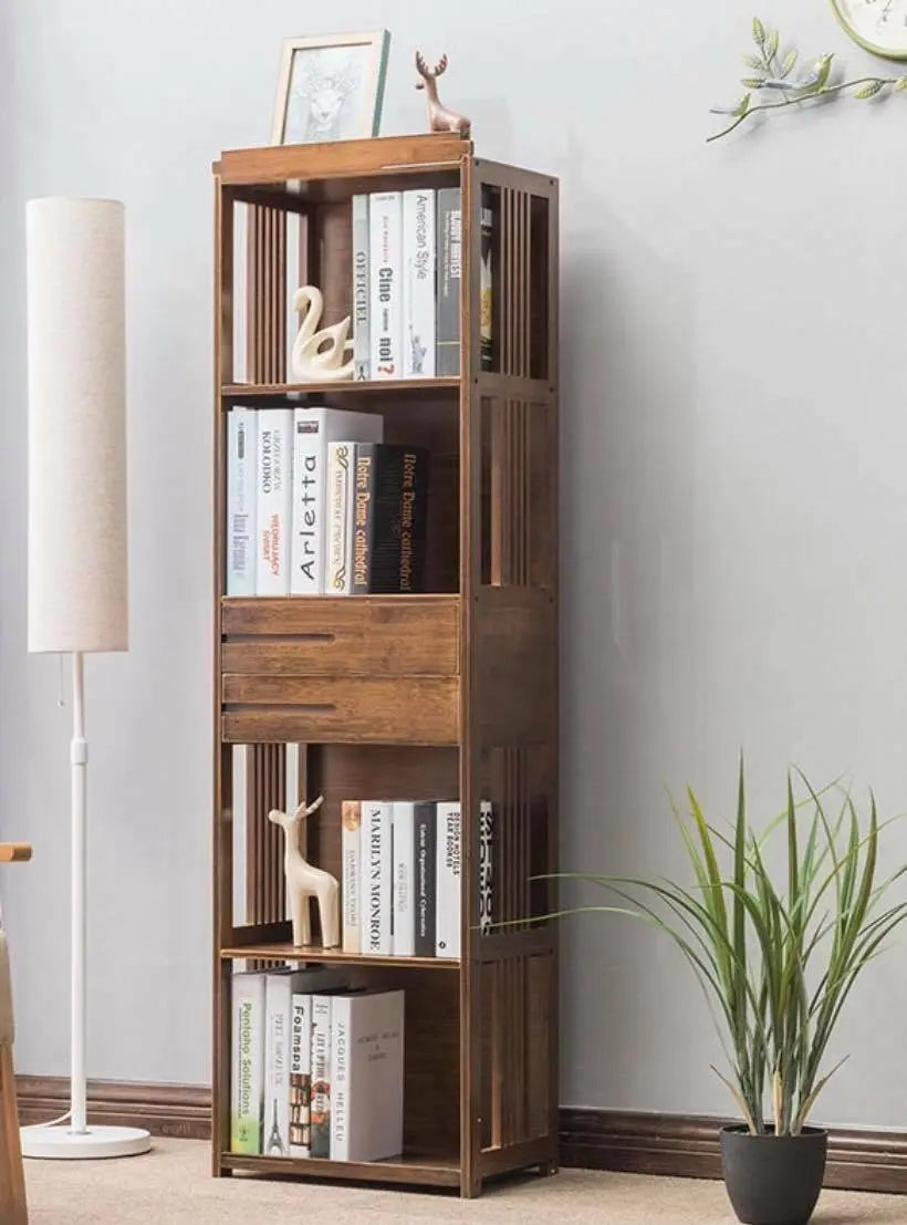 Bamboo Book Case Antique Style Bookcase Shelf Cabinet With Drawers Storage everythingbamboo